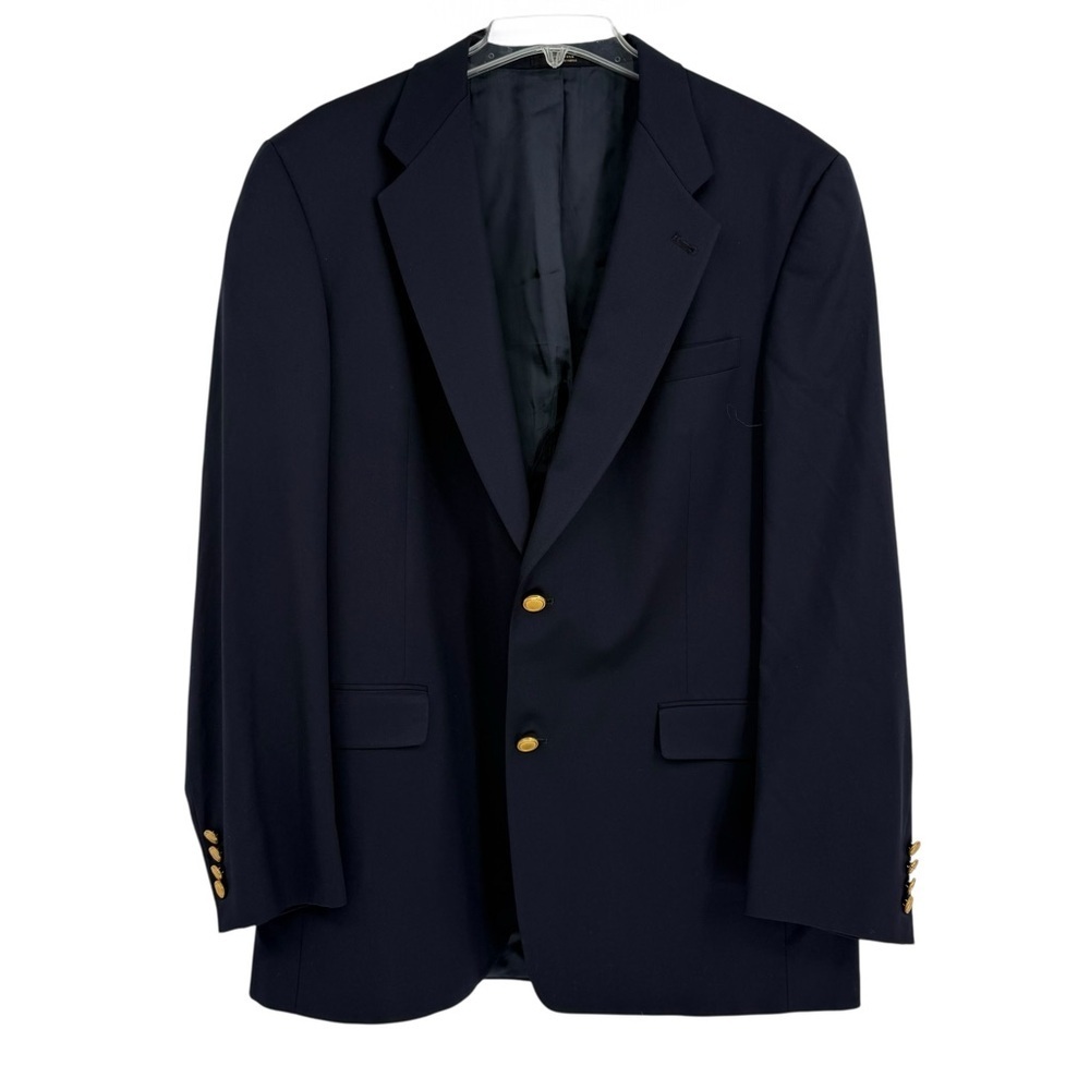 Hart Schaffner Marx Size 43L Wool Blazer Sport Coat Suit Jacket Blue Gold Button